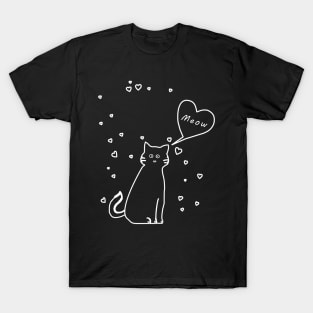 Cute Minimalistic Cat With Hearts T-Shirt